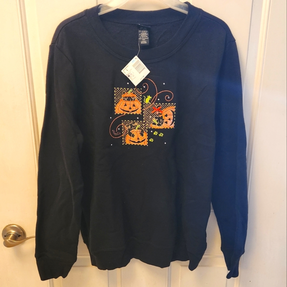 Holiday Editions Halloween Pumpkin Long-sleeved Shirt Black NWT